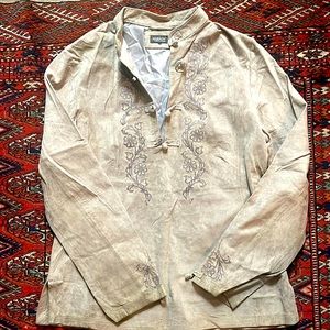 Garson gray 100 % lined leather top kimono style